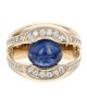 Gentlemans Blue Star Sapphire and Diamond Split Shank Ring